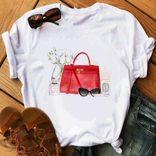 T-shirt dam med tryck B106