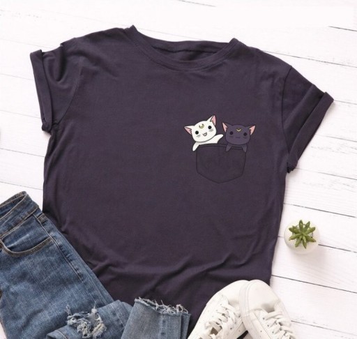 T-shirt feminina com estampado de gatos B289