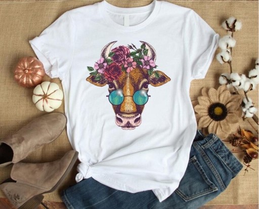 T-shirt feminina com estampado de vaca
