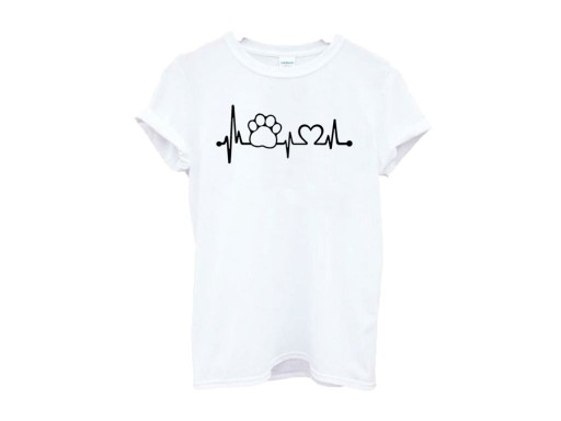 T-shirt feminina com estampagem de batimento cardíaco e pata de cão J1798