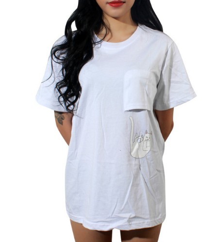 T-shirt feminina com gato a cair J1796