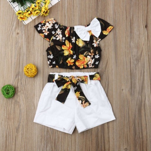 T-shirt fille avec fleurs et short L1126