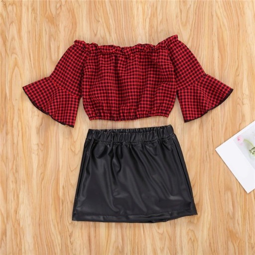 T-shirt fille et jupe en cuir L1448
