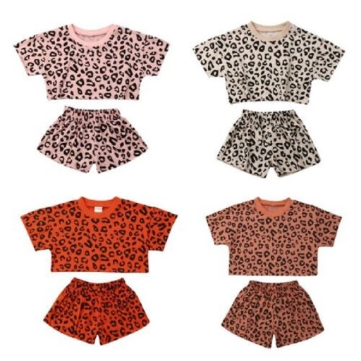 T-shirt og shorts med leopardprint til piger