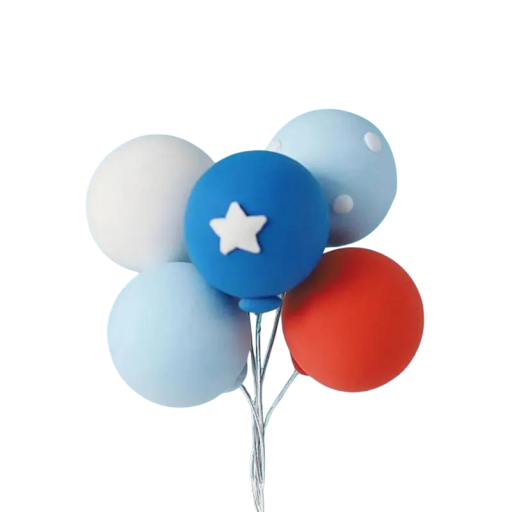 Taartdecoratie in de vorm van kleurrijke ballonnen. Zelfklevende latex taartdecoratie voor feesten en verjaardagstaarten.