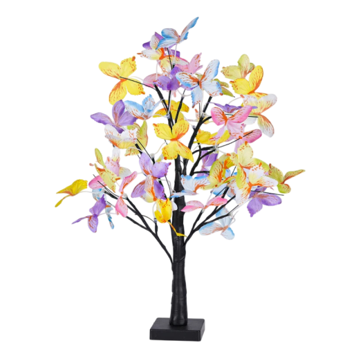 Table Lamp in the Shape of a Tree with Butterfly Motif Decorative Light Powered by Cable or 3 AA Batteries Warm White Light