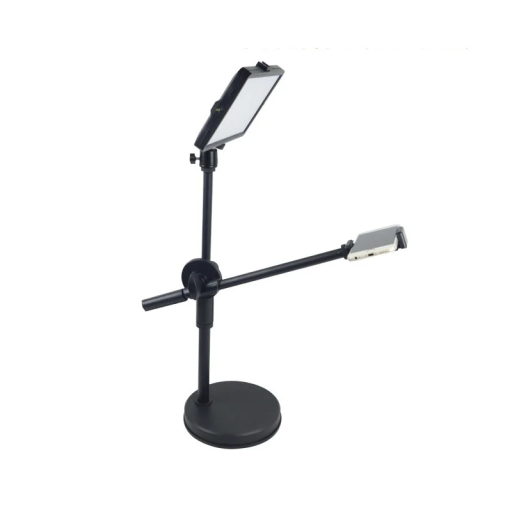 Table Stand with 360° Rotating Arm Adjustable Height Phone Holder LED Light for Filming Streaming Make-up YouTube