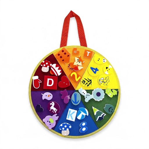 Tableau Montessori en feutre rond 34 cm Tableau de tri des couleurs avec animaux, lettres et chiffres à velcro Jouet pour enfants à partir de 3 ans