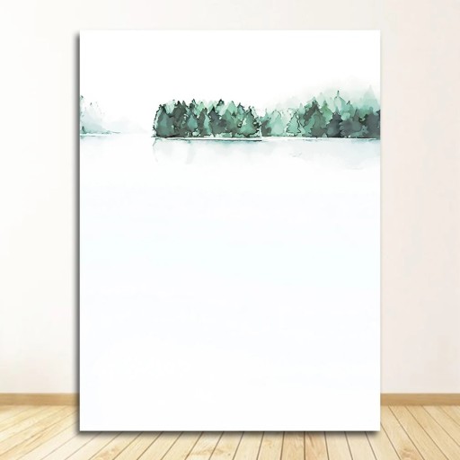 Tableau mural paysage avec forêt et eau 15x20 cm toile sans cadre vert et blanc motif aquarelle décoration murale pour intérieur