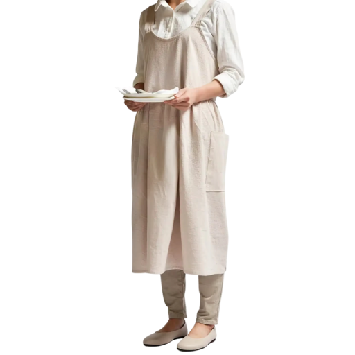 Tablier en coton et lin pour femmes avec poches 115x60 cm Tablier adorable avec dos croisé pour la cuisine, la pâtisserie, la peinture et le jardinage