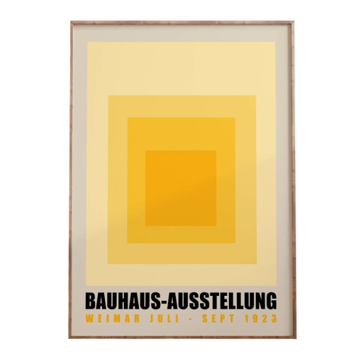 Tablou mare pentru perete 50 x 70 cm Bauhaus pătrate geometrice galbene poster minimalist modern imprimat pe pânză fără ramă
