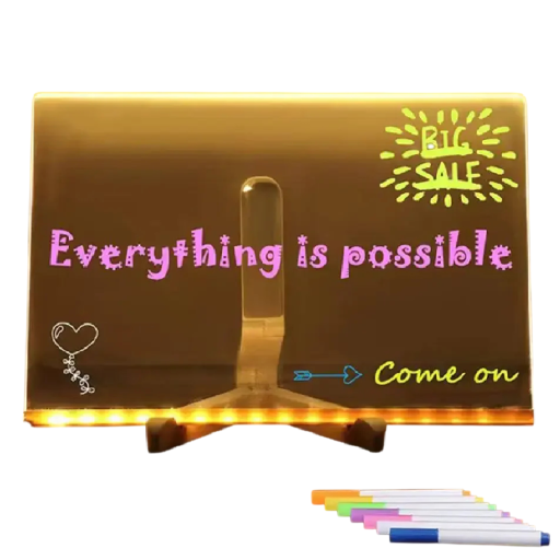 Tabuleiro de pintura acrílico iluminado por LED 30 x 20 cm USB transparente apagável para crianças, quadro de desenho para escola, escritório e casa