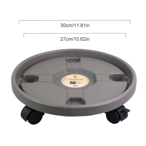 Tabuleiro universal com rodas para vaso 27–30 cm Suporte móvel para flores em plástico Rodas giratórias com travão Alta capacidade de carga