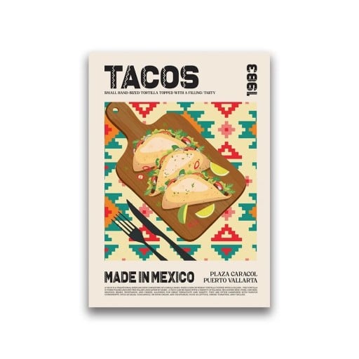 Taco-motiviin perustuva juliste 40 × 60 cm Kangaspainatus Pehmeä koristejuliste Meksikolainen keittiö Sisustus kotiin ravintolaan bistron