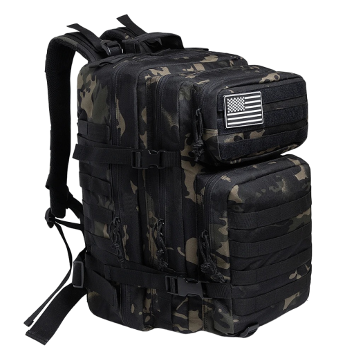 Tactische militaire rugzak, kampeerrugzak, grote capaciteit, rugzak met meerdere zakken, wandelrugzak, 45 L, 50 x 30 cm, camouflagepatroon