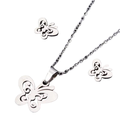 Tägliches Set Ohrringe und Halskette 45 cm Mode aus Edelstahl Schmuckset für Frauen und Mädchen Elegantes stilvolles Accessoire