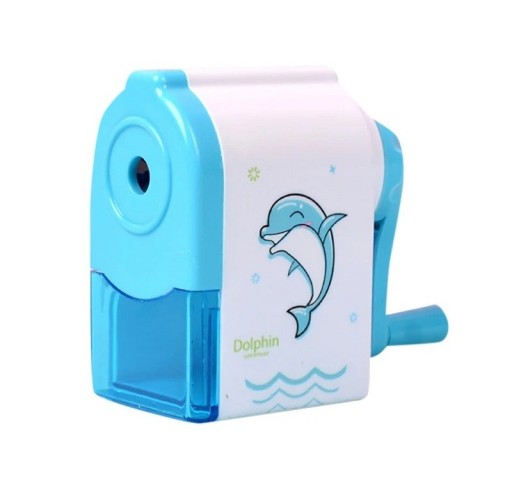 Taille-crayon manuel pour enfants avec manivelle Taille-crayon bleu pour enfants avec motif de dauphin Taille-crayon mécanique pour crayons 7,5 x 5 cm