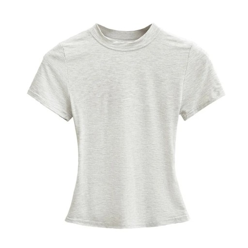 Tailliertes Kurzarm-T-Shirt für Damen. Einfacher Rundhalsausschnitt. Elegantes elastisches Oberteil für die Freizeit. Modisches Slim-Fit-T-Shirt.