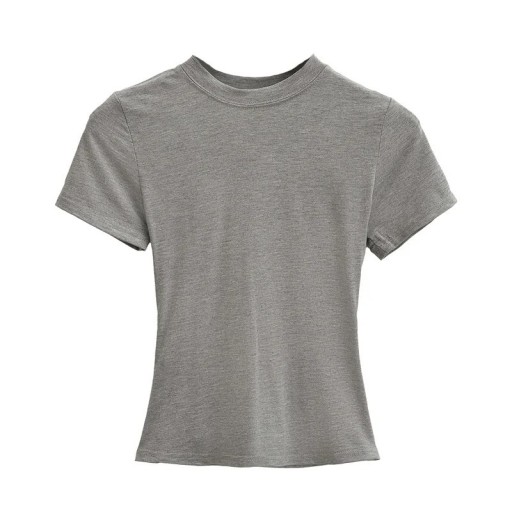 Tailliertes Kurzarm-T-Shirt für Damen. Einfacher Rundhalsausschnitt. Elegantes elastisches Oberteil für die Freizeit. Modisches Slim-Fit-T-Shirt.