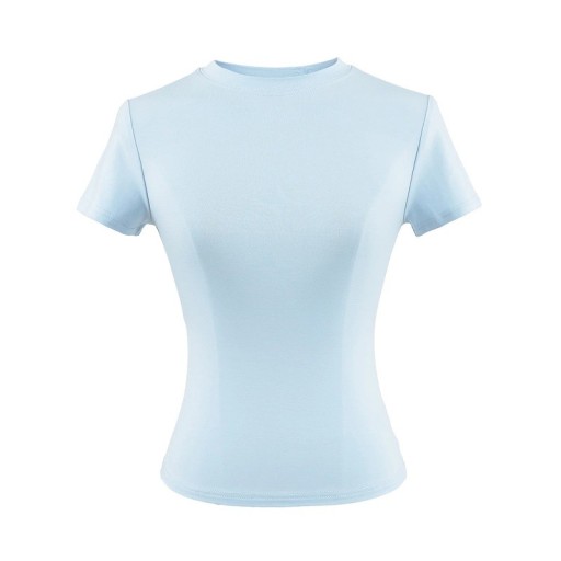 Tailliertes Kurzarm-T-Shirt für Damen. Einfacher Rundhalsausschnitt. Elegantes elastisches Oberteil für die Freizeit. Modisches Slim-Fit-T-Shirt.