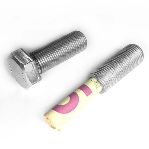 Tajný úložný šroub – skrytá schránka na peníze a drobnosti 55 × 24 × 15 mm, kovová skrýš do dílny, domácnosti i na cesty