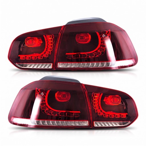 Takaisin LED-valot dynaamisilla sekventiaalisilla vilkuilla, plug and play, pari (4 osaa), ABS ja PMMA, punainen, Volkswagen Golf 6 MK6 2008–2013