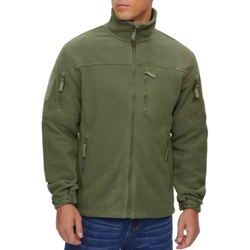 Taktische Outdoor-Fleecejacke für Herren mit mehreren Reißverschlusstaschen, hoher Kragen, Sportjacke, winddichte Wanderkleidung