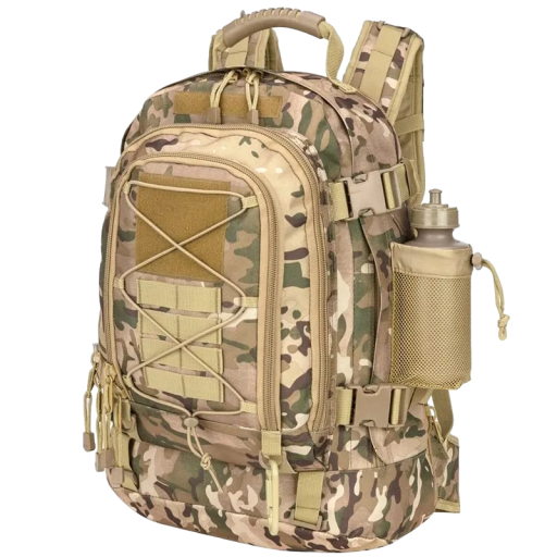 Taktisk militær rygsæk campingrygsæk stor kapacitet vandrerygsæk med flere lommer 65L vandtæt 53 x 38 x 33 cm camouflagemønster
