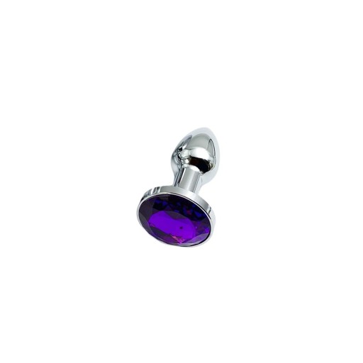 Tamaño de tapón anal de metal. XS 1,9 x 3cm con piedra morada lujosa decoración erótica superficie lisa compatible con lubricantes embalaje discreto