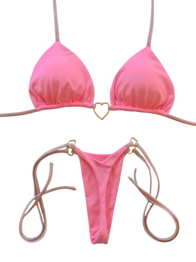 Tanga bikiny s trojúhelníkovým topem a kovovým srdcem Minimalistické dámské plavky s vázáním na šňůrky Sexy plážový outfit