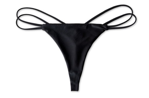 Tanga erotică pentru femei cu șnururi duble pe laterale Nylon negru neted Croi minimalist cu spate îngust Lenjerie seducătoare