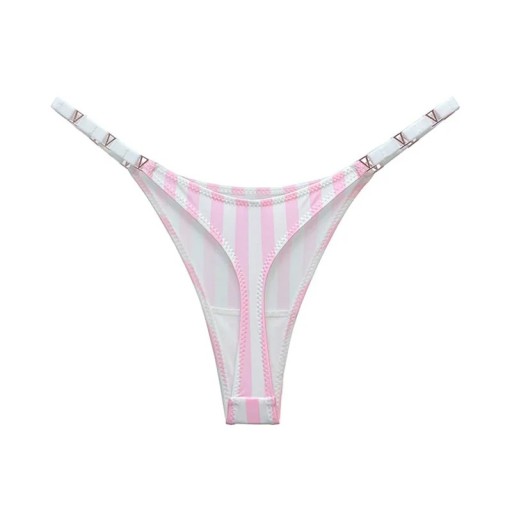 Tanga pentru femei cu detalii aurii și model în dungi, lenjerie sexy netedă cu spate minim pentru purtare zilnică roz-albă