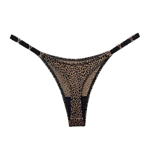 Tanga pentru femei cu detalii aurii și model leopard, lenjerie sexy netedă cu fund minim pentru purtare zilnică