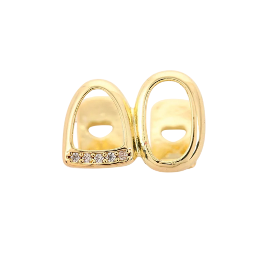 Tapas dentales grillz de Halloween para dos dientes Diseño hueco con diamantes de imitación Color dorado y plateado Joyería de hip hop Para mujeres y hombres Decoración elegante para dientes