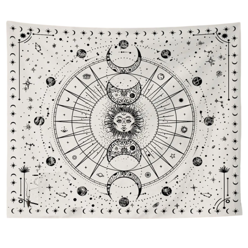 Tapeçaria boémia de parede Sol Lua Constelações Planetas Decoração Quarto Sala de Estar Sala de Meditação Cortina à Prova de Água Lavável na Máquina