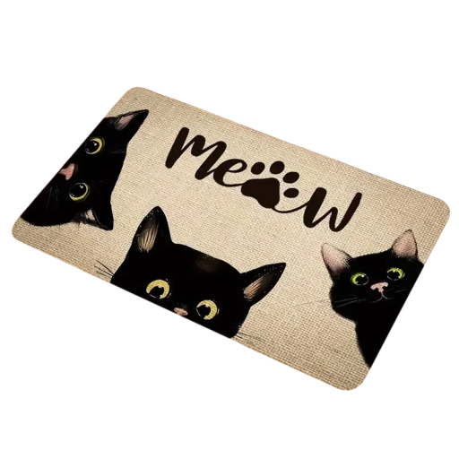Tapete 60 x 40 cm Motiv de Gatos Base Antiderrapante Espessura 0,7 cm Decoração de Interiores Sala de Estar Cozinha Casa de Banho Quarto