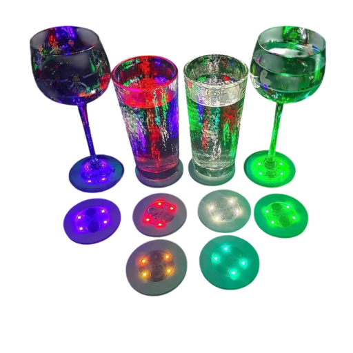 Tapis LED clignotant pour verre autocollant lumineux au fond du verre diamètre d'environ 6 cm lumière LED pour gobelet ou bouteille pour la décoration des boissons