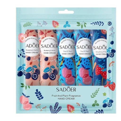 Tápláló kézkrém 30 g 5 db-os készlet Aromás hidratáló krém száraz bőrre Áfonya Őszibarack Eper