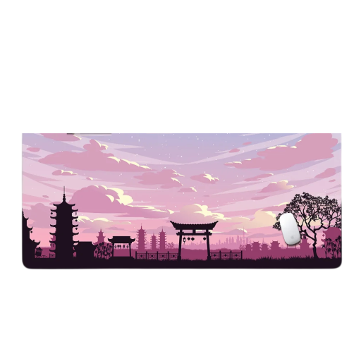 Tappetino per Mouse e Tastiera 300 x 600 x 2 mm con Motivo Giapponese Pagoda e Porta Torii Grande Tappetino da Gioco per Scrivania Nuvole e Natura