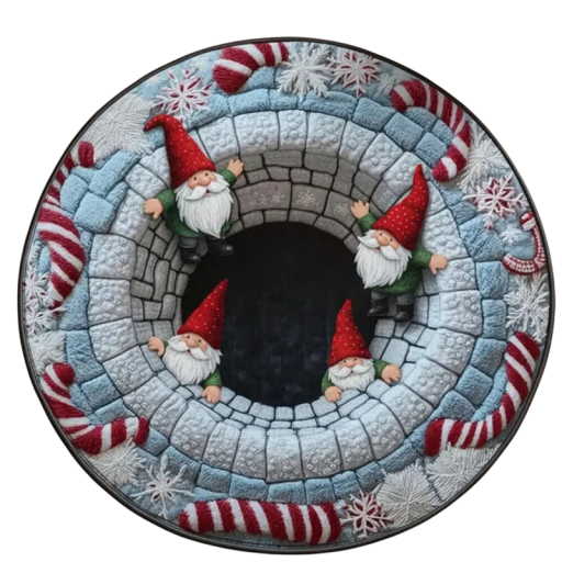 Tappeto di Natale 120 x 120 cm Grande tappeto in flanella invernale per la casa con pozzo, folletti e sfondo natalizio Decorazione festiva rotonda e morbida