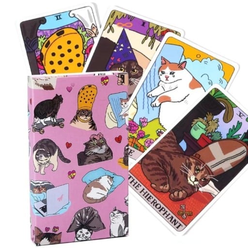 Tarotové karty s kočičím motívom zábavný balíček 22 kariet 10,5 x 6,5 cm ilustrované ružové tarot karty s mačkami pre výklad