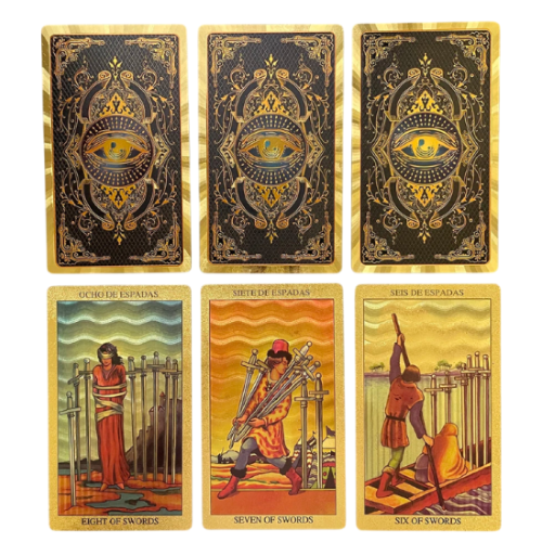Tarotowe karty Golden Foil 78 sztuk z dwujęzycznym przewodnikiem 12 x 7 cm karty do wróżenia i interpretacji tarota