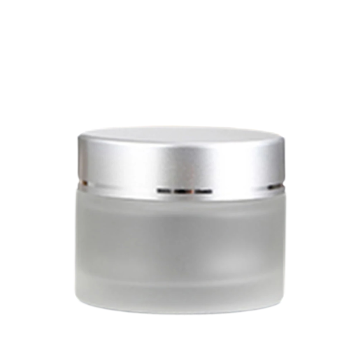 Tarro cosmético recargable 50 g Vidrio mate con alta resistencia térmica plateado transparente Tarro de vidrio para crema bálsamo ungüento