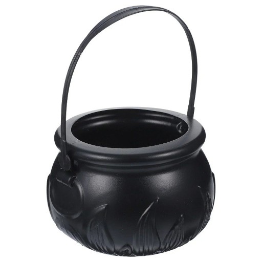 Tarro de plástico negro para caramelos con forma de caldero de bruja, decoración de Halloween, caldero de caramelos duradero, cubo de Halloween Carol