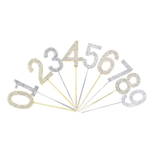 Tårtdekoration med siffror 0-9, guldglitter, 10,5 cm, årsdag, födelsedagsfest, tårtdekoration, 1 st beroende på variant