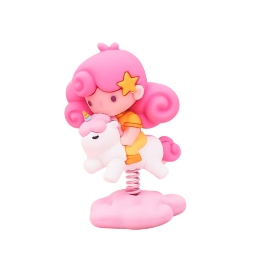 Tårtfigur Liten flicka med rosa hår på en enhörning 8 cm Tårtdekoration Söt julgranskulor Enhörning på ett moln Barnkalas