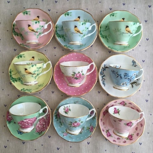 Tasse en céramique avec soucoupe motif naturel 2 pcs