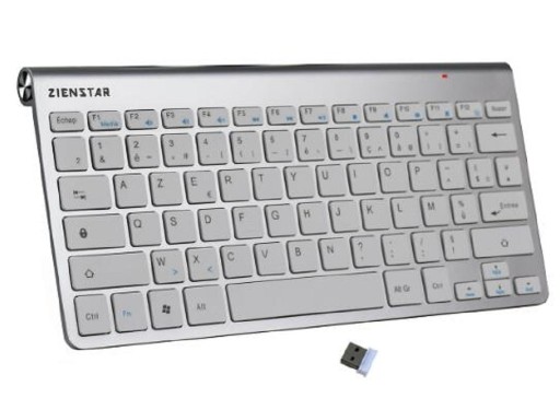 Tastiera wireless senza tastierino numerico Layout AZERTY Ricevitore USB 2,4 GHz Materiale ABS Alimentazione 2x AAA Dimensioni 28,5 x 13,3 cm