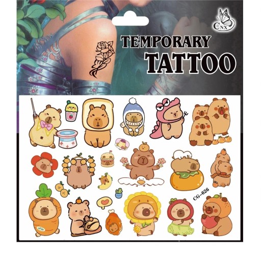 Tatouages temporaires pour enfants Kapybara en costumes Mix de designs Tatouages mignons de capybaras en déguisements Tatouage coloré pour enfants