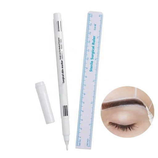 Tattoo Marking Pen for Eyebrows with Ruler 1 pcs White Plastic Pen for Hair Strokes and Permanent Makeup Precise Lines